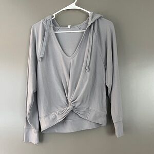 Fabletics Light Gray Knot-Front Hooded Sweatshirt